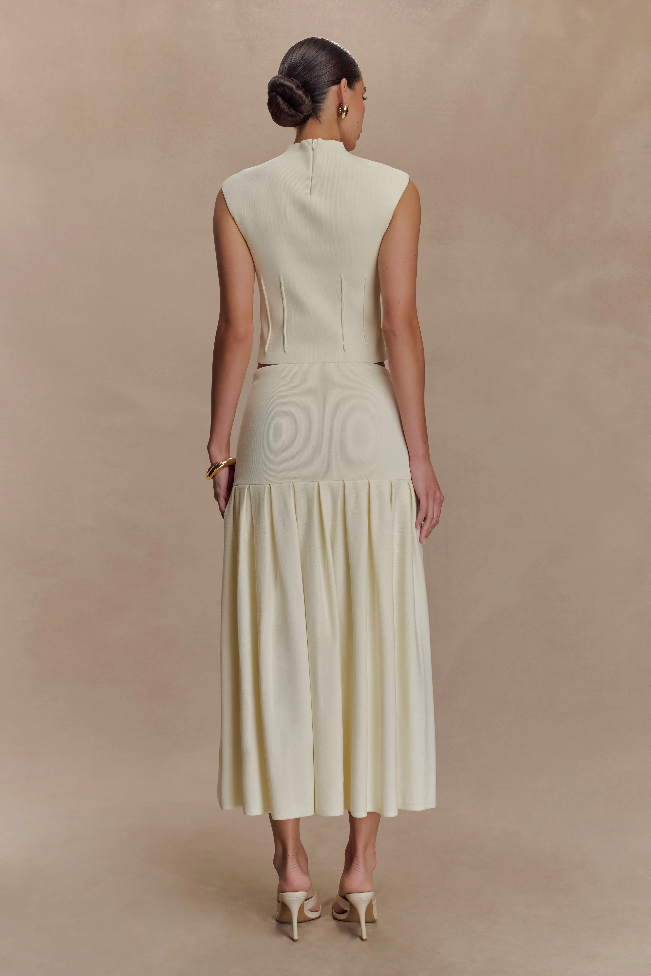 Romaine High Neck Bandage Knit Top - Ivory Contemporary Cut