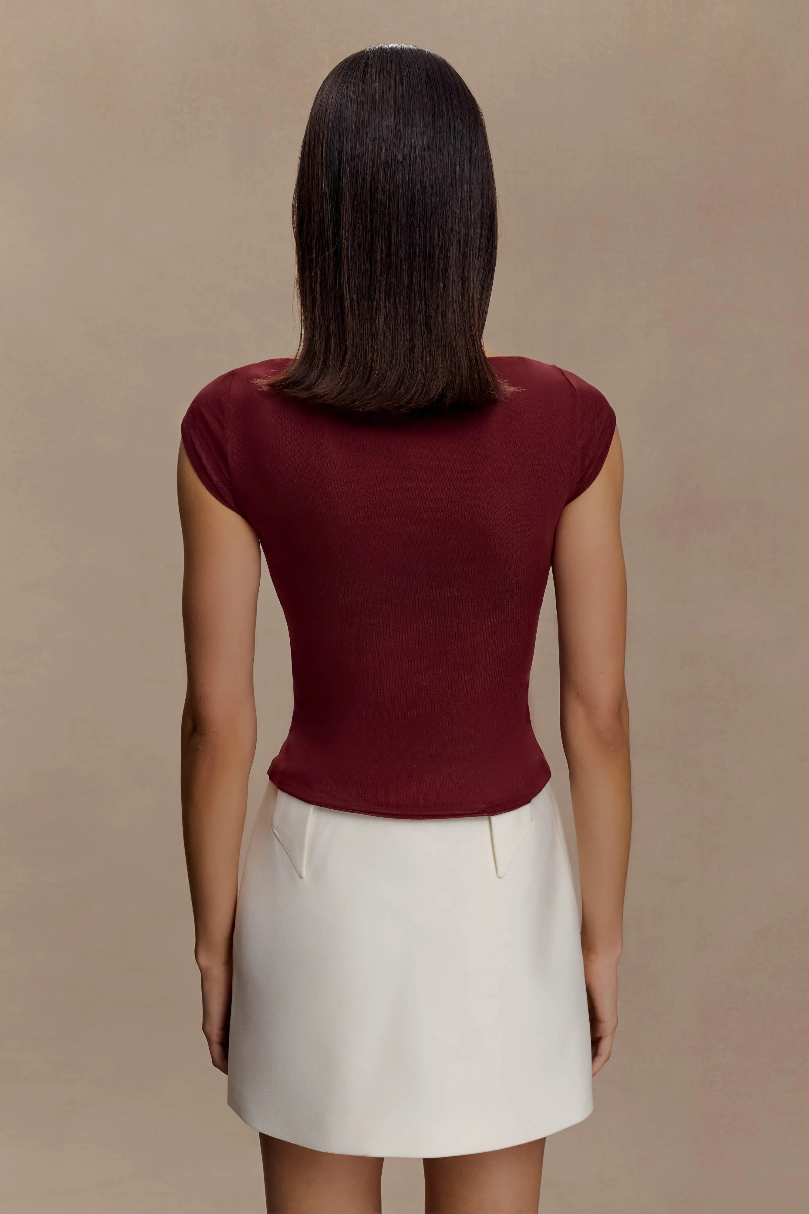 Romana Short Sleeve Mesh Top - Burgundy Adjustable Cuffs