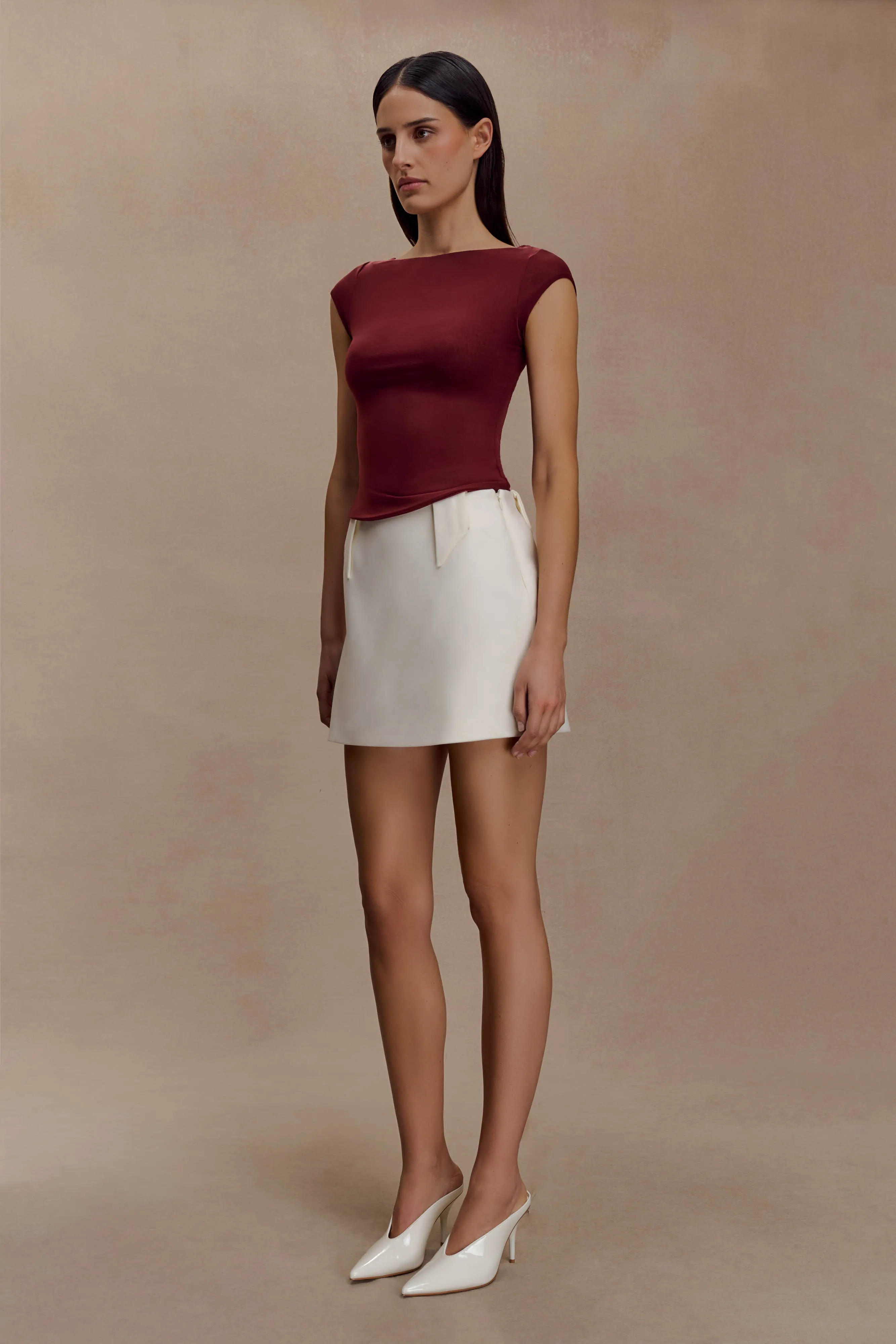 Romana Short Sleeve Mesh Top - Burgundy Biodegradable Fiber Blend WrinkleResistantWeave