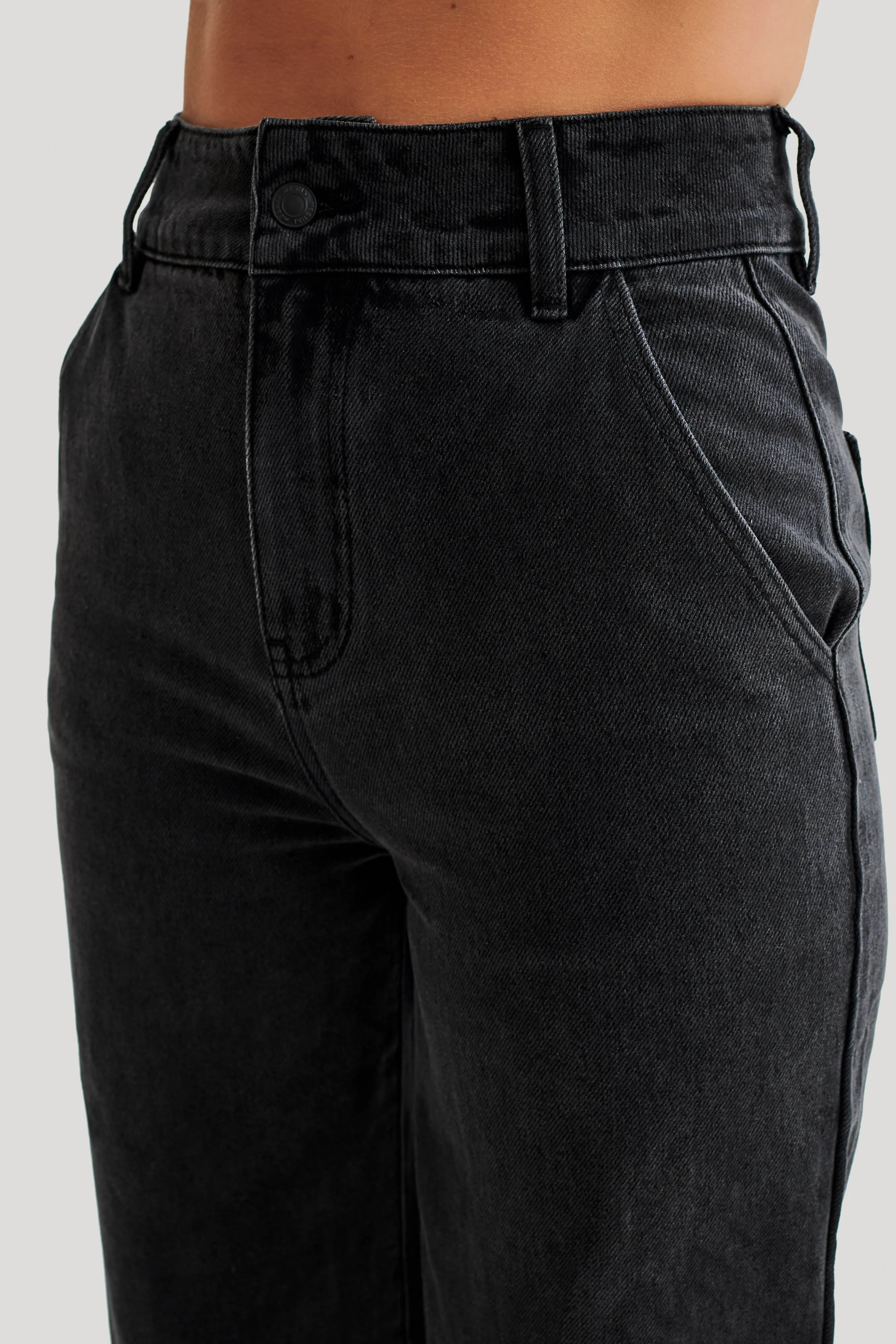 Unrestricted Movement Modern Design Roxy Wide Leg High Waist Denim Jeans - Washed Black