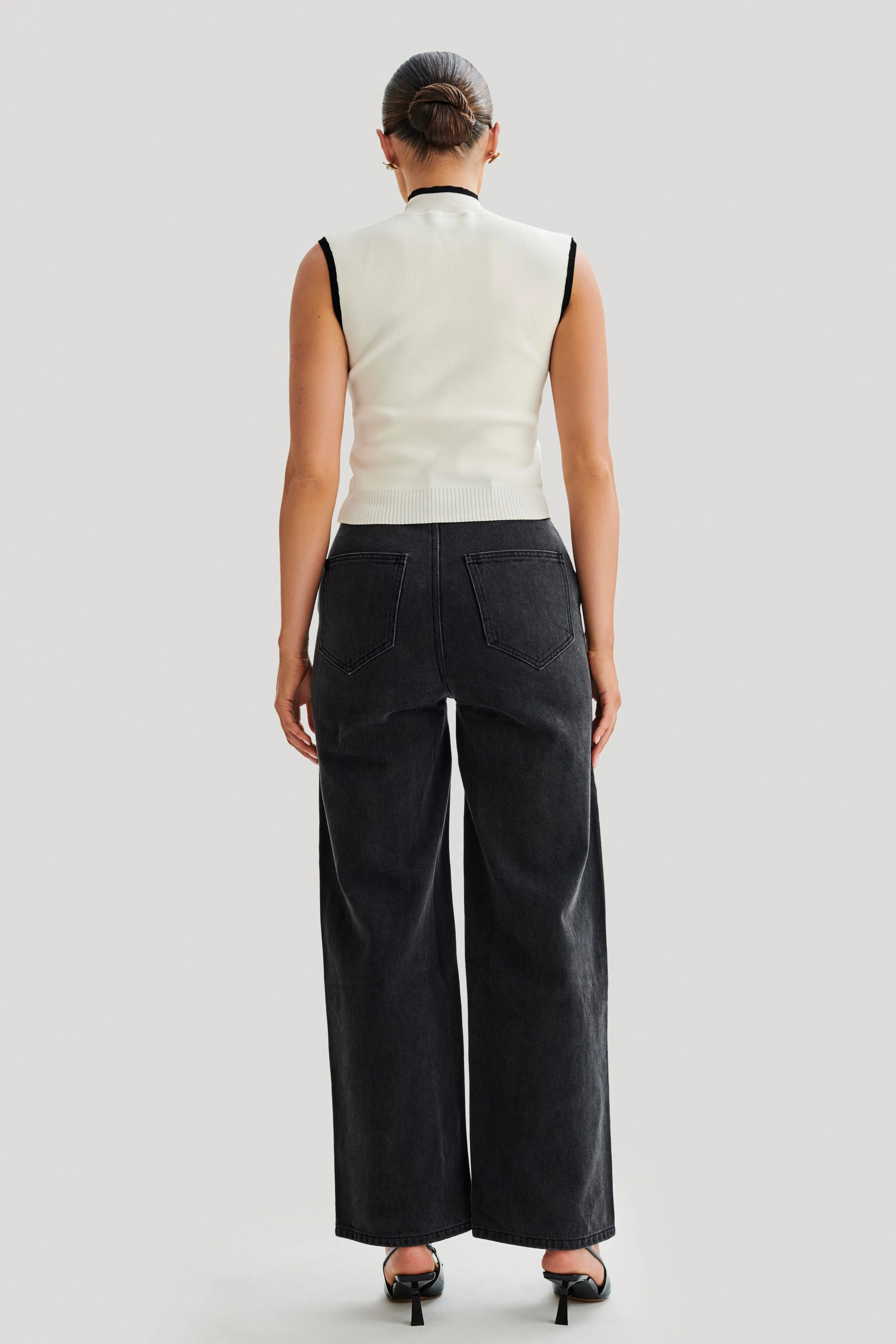 Practical Wear clean design Roxy Wide Leg High Waist Denim Jeans - Washed Black