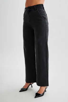 Breathable Layer Roxy Wide Leg High Waist Denim Jeans - Washed Black