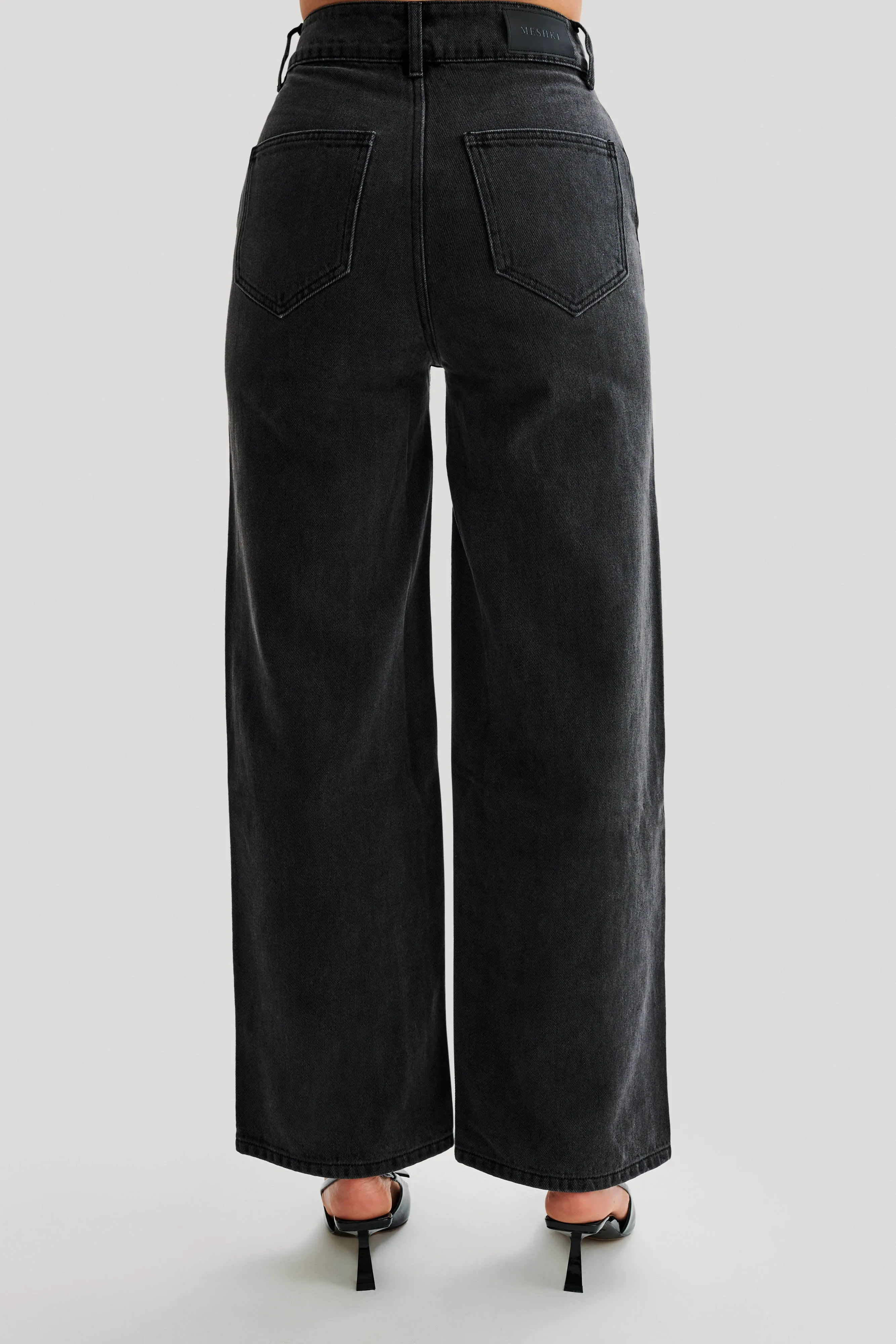 Roxy Wide Leg High Waist Denim Jeans - Washed Black Functional Waist Thermal Insulation Layer