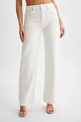 Core Basic Modern Relaxed Roxy Wide Leg High Waist Denim Jeans - White