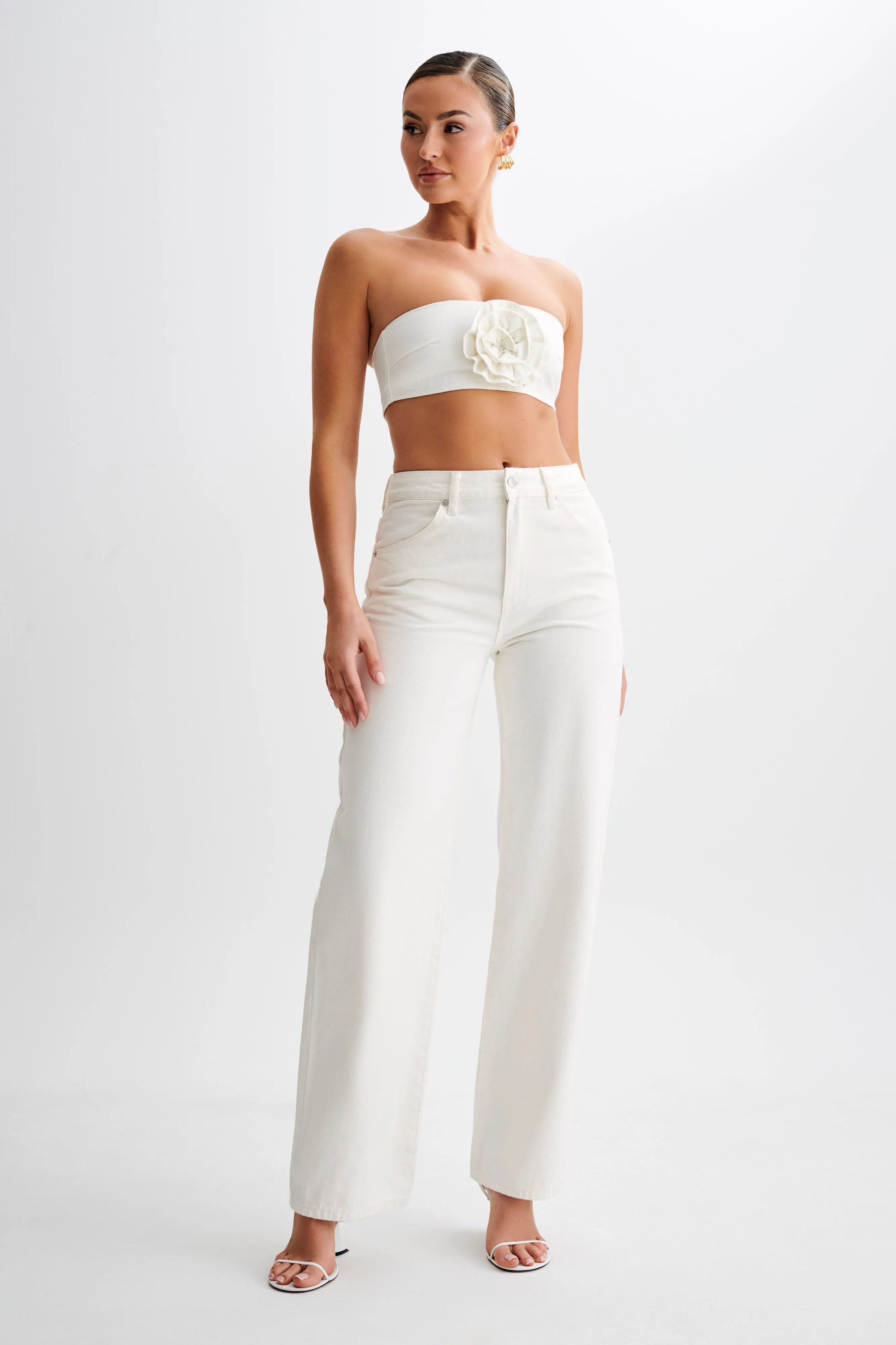 Roxy Wide Leg High Waist Denim Jeans - White Flattering Style Bonded Seam Technology