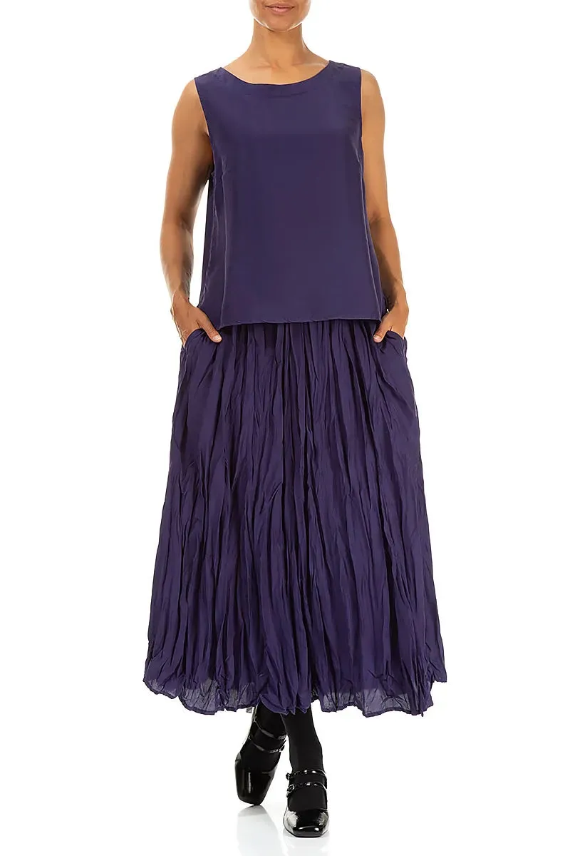 Royal Purple Crumpled Pure Silk Skirt Tonal Layering