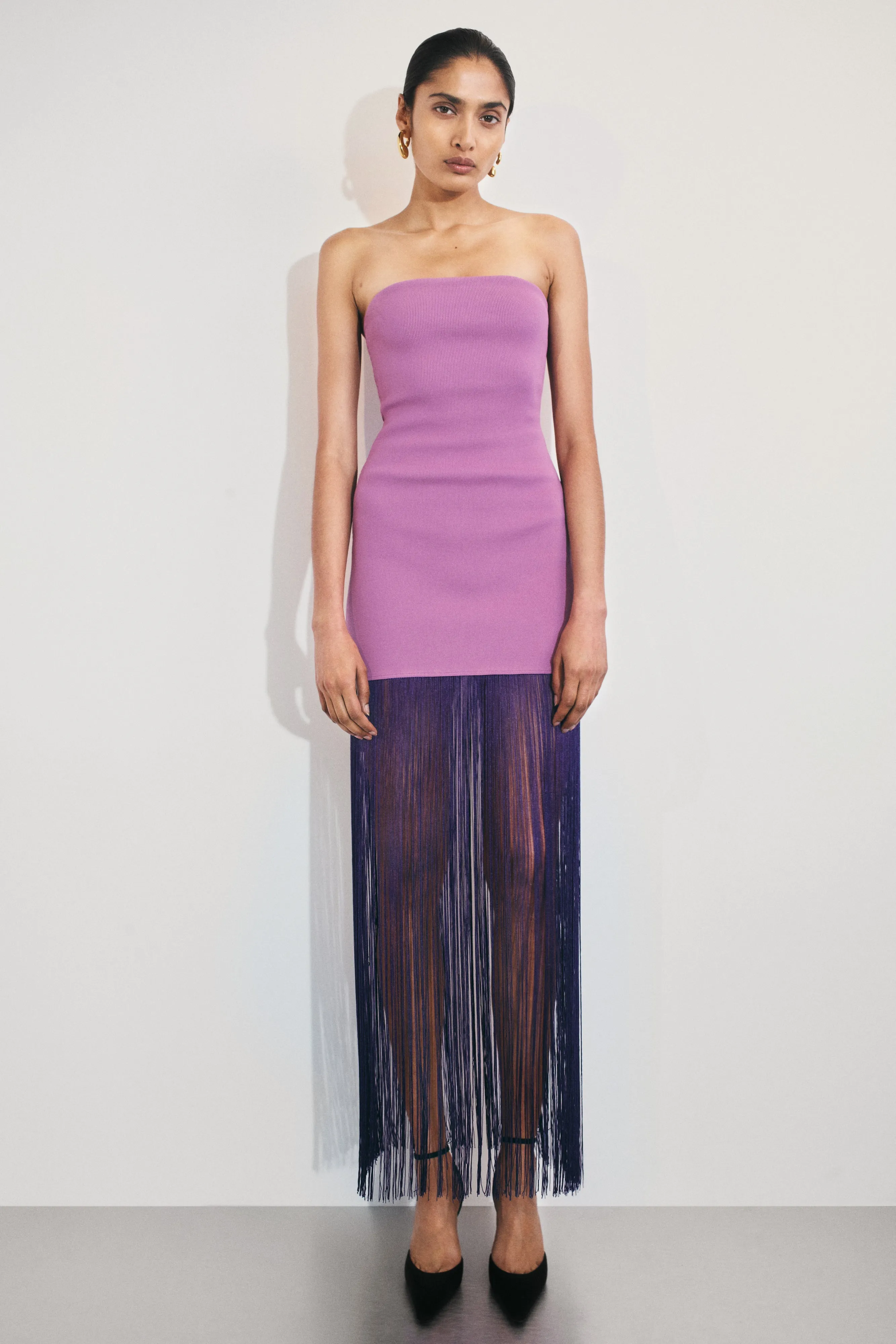 Koah Fringe Bandage Knit Maxi Dress - Purple Classic Touch