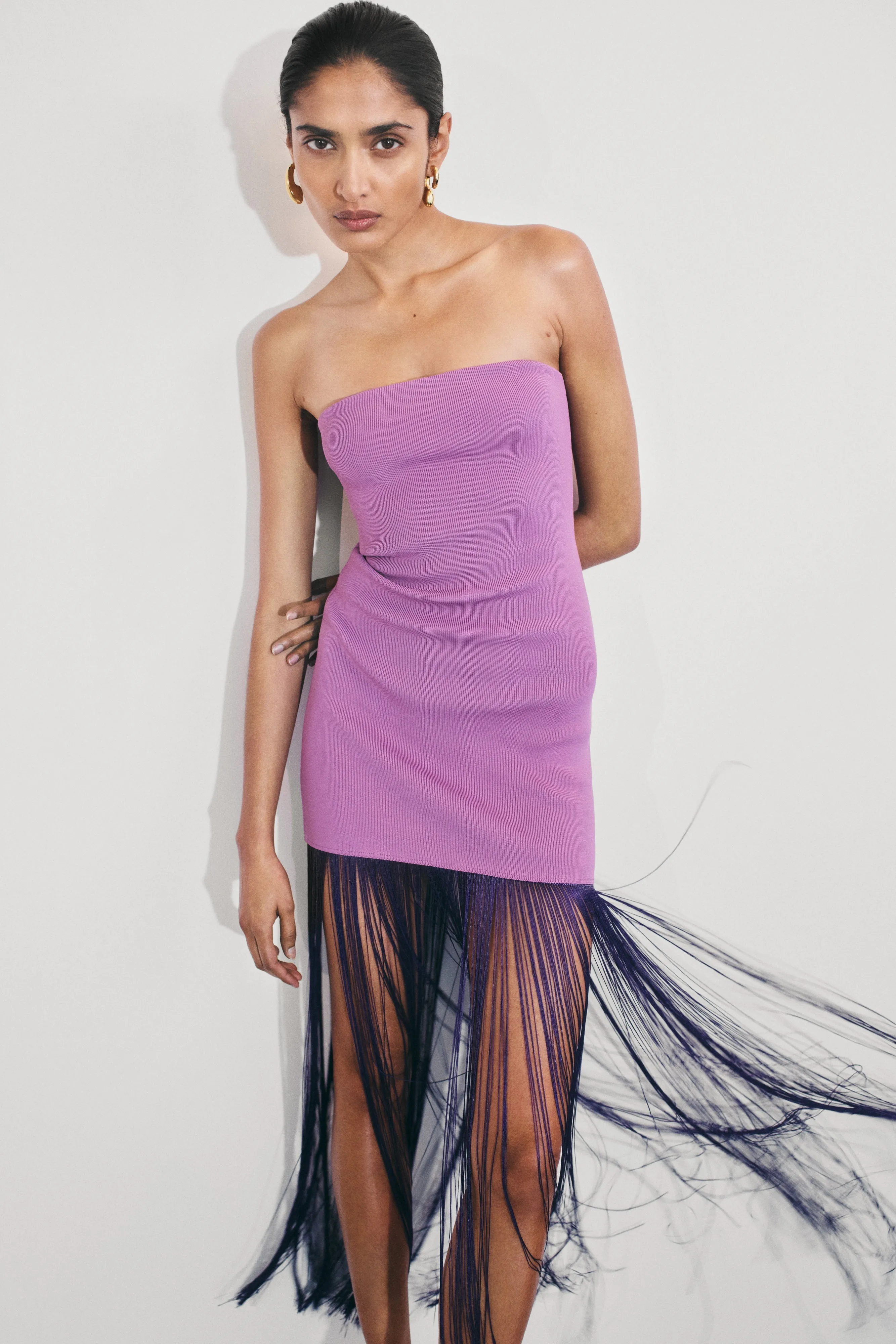 Koah Fringe Bandage Knit Maxi Dress - Purple spring fresh Chic Everyday Wear