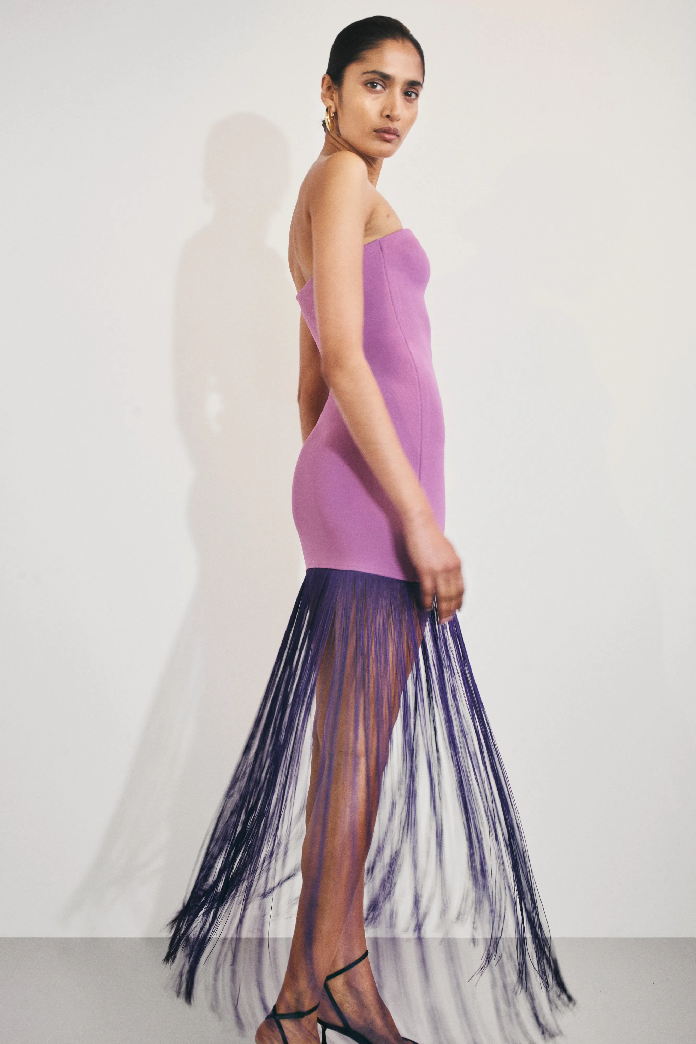 Koah Fringe Bandage Knit Maxi Dress - Purple HypoallergenicFiber ContrastStitching