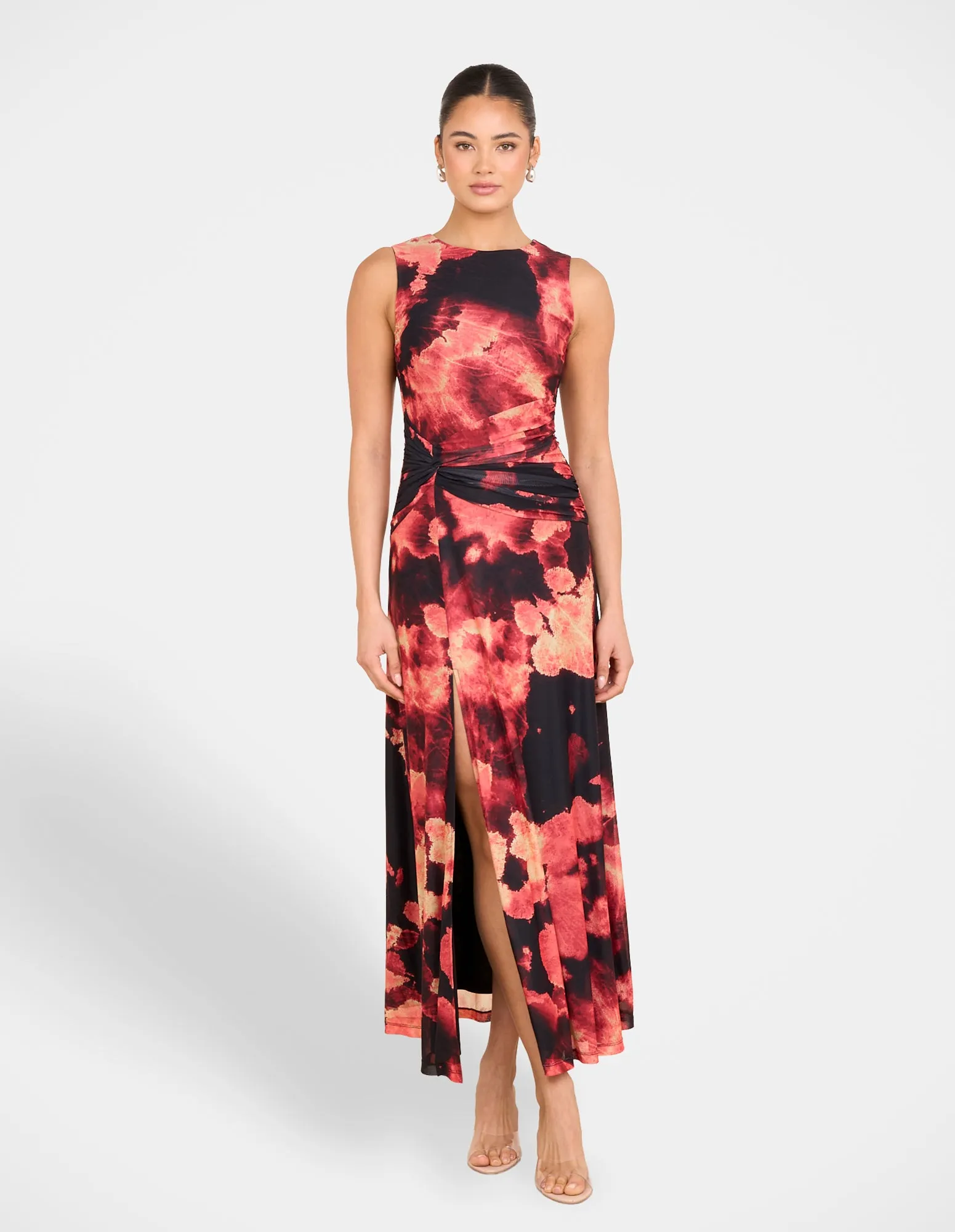 Neutral Tones Gentle Aesthetic Eden Printed Mesh Maxi Dress