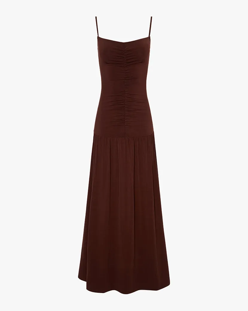 Office Mood Ruched Front Scoop Maxi Dress