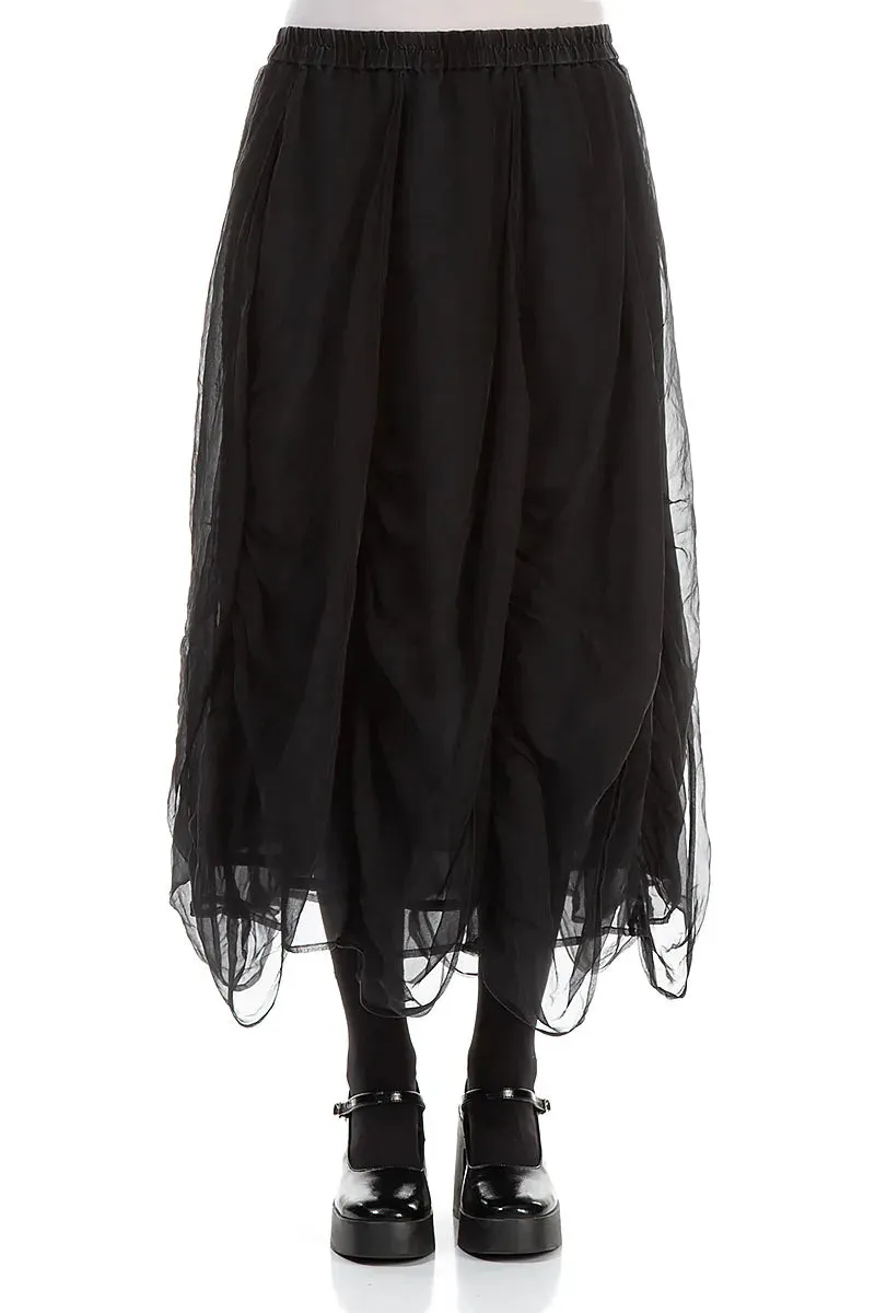 Modern Cut Ruched Graphite Blue Silk Chiffon Skirt
