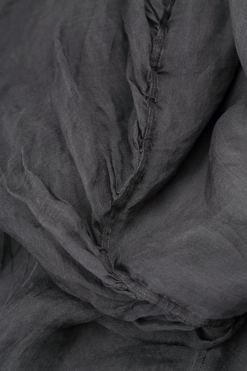 A Line Cut Ruched Graphite Blue Silk Chiffon Skirt