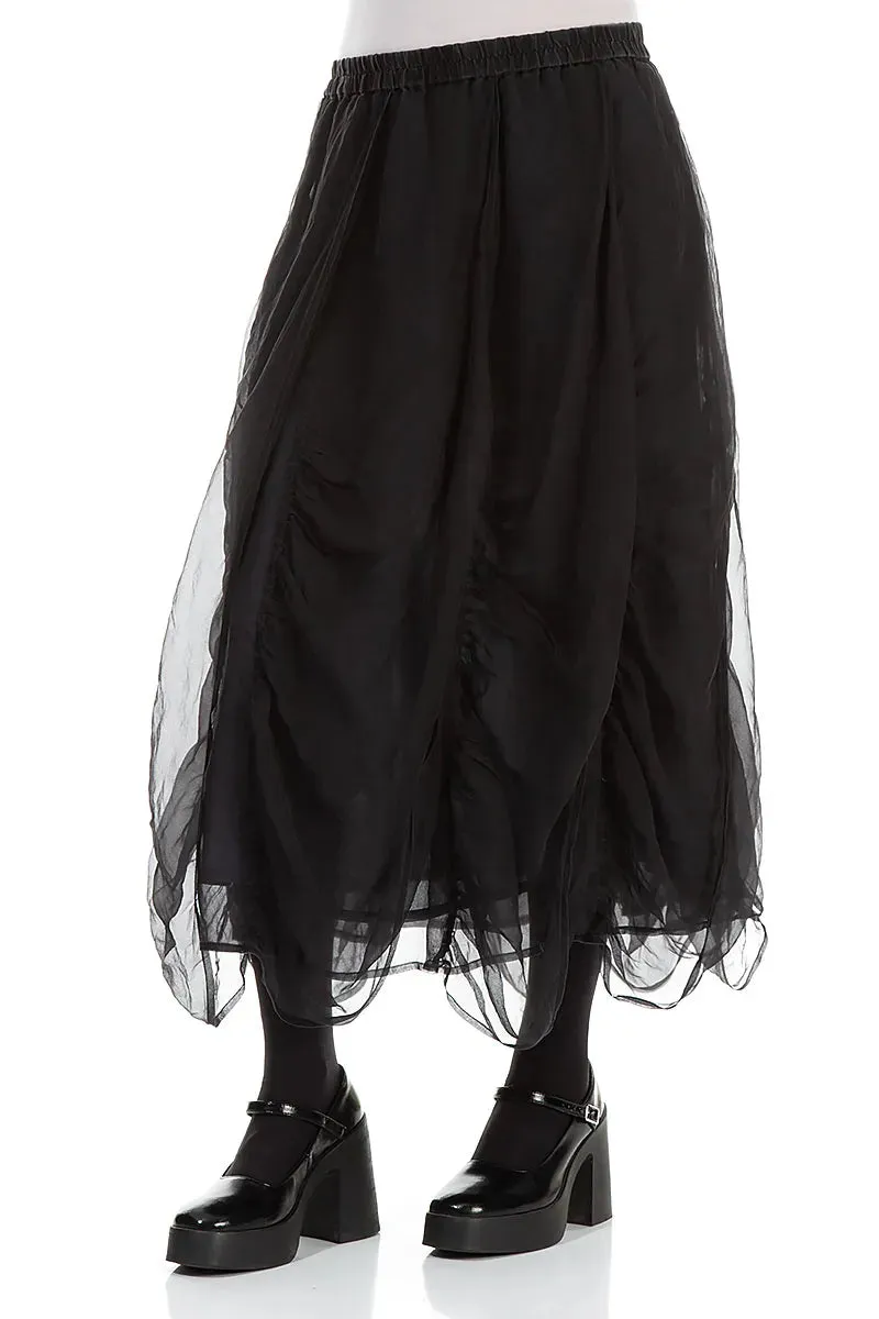 Ruched Graphite Blue Silk Chiffon Skirt Gentle Vibe