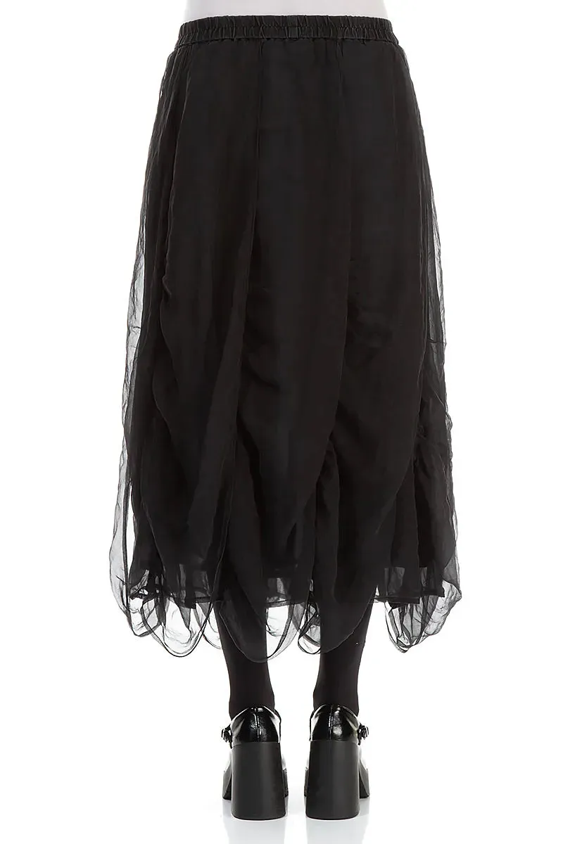Outfit Mix Refined Finish Ruched Graphite Blue Silk Chiffon Skirt