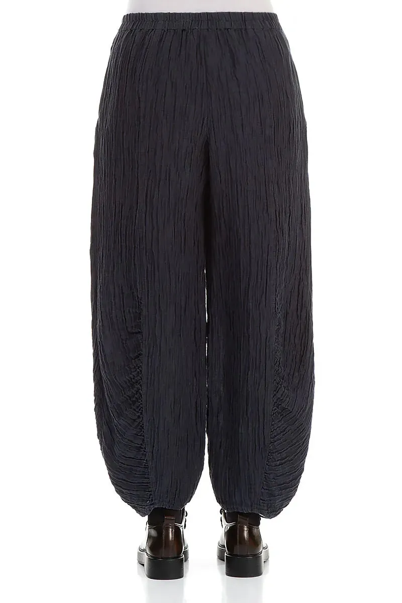 Movement Flex Ruched Hem Graphite Blue Crinkled Silk Linen Trousers