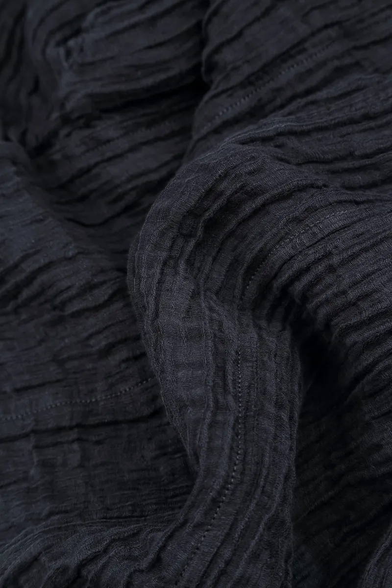Anti Chafe Lining Ruched Hem Graphite Blue Crinkled Silk Linen Trousers