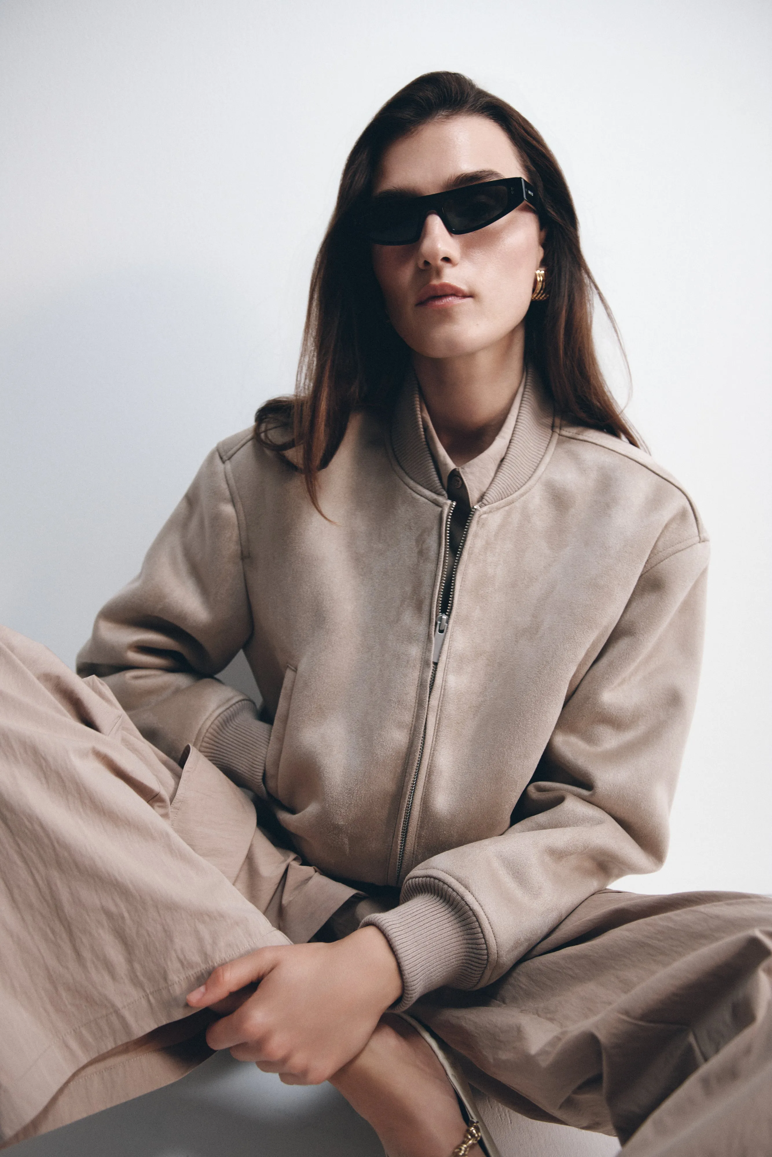 Rudy Suede Bomber Jacket - Sand Two Way Zipper Quick Drying