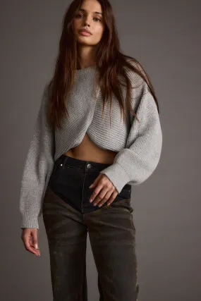 slim fit Tapered Cut Rue Grey Criss Cross Cropped Sweater