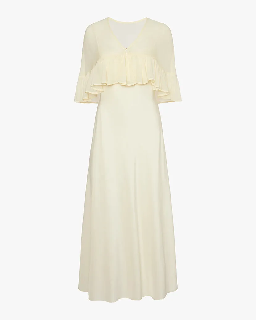 Ruffle Shawl Collar Maxi Dress Fitted Look Comfy Fit Wear
