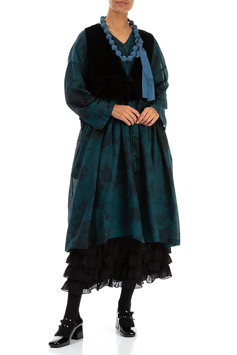 Ruffled Black Silk Cotton Skirt Easy Fit