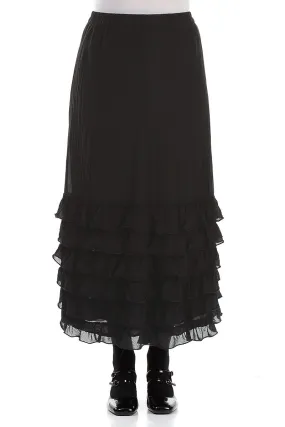 Leg Elongating Ruffled Black Silk Cotton Skirt