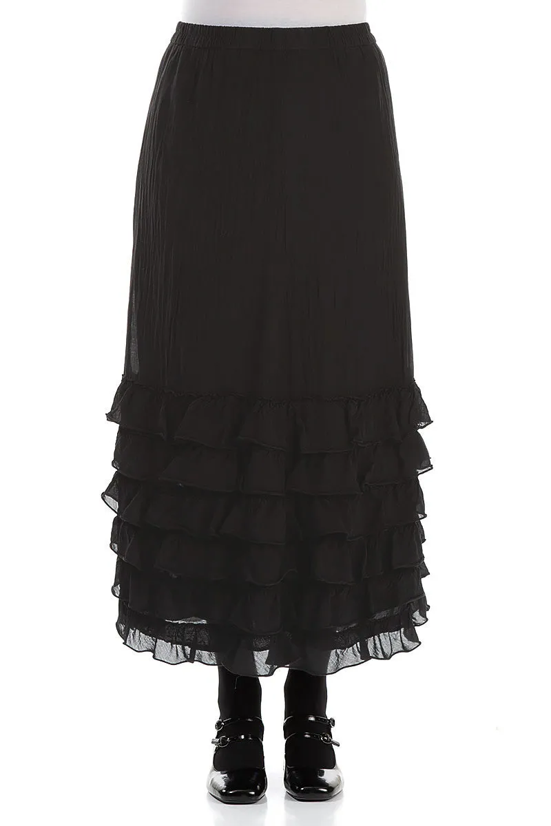 Leg Elongating Ruffled Black Silk Cotton Skirt
