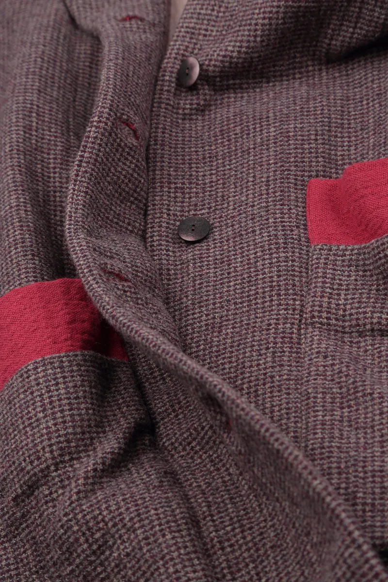 Noise Free Fabric Buttery Soft Handfeel Wide Collar Purple Brown Wool Swing Coat