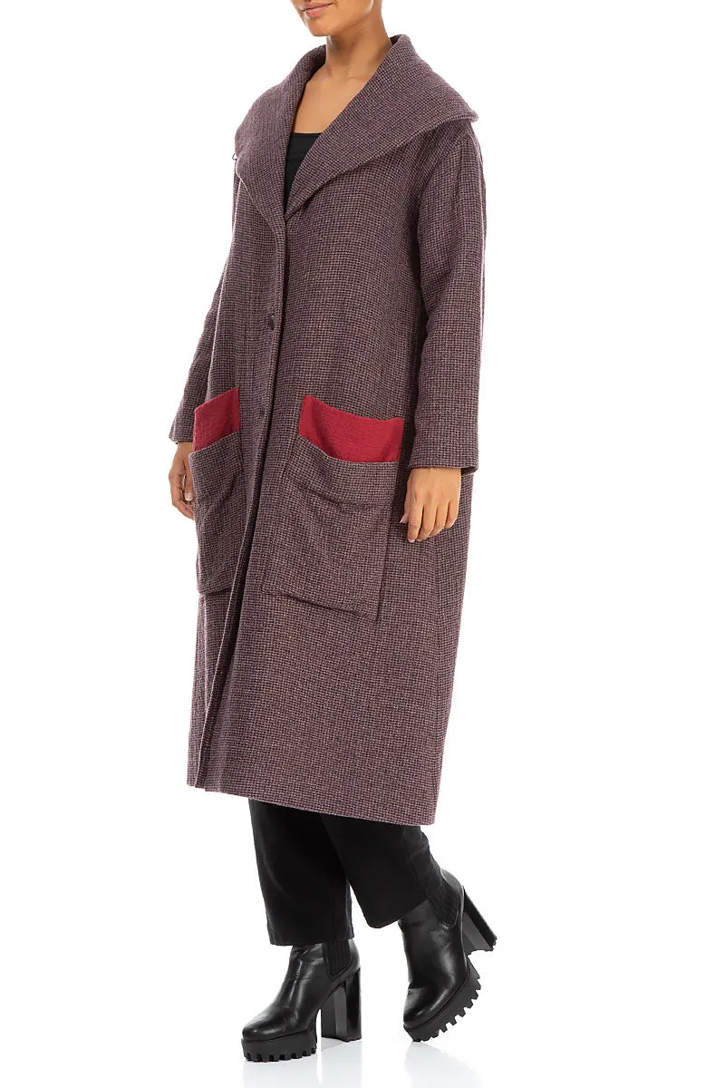 All Season Fit Wide Collar Purple Brown Wool Swing Coat