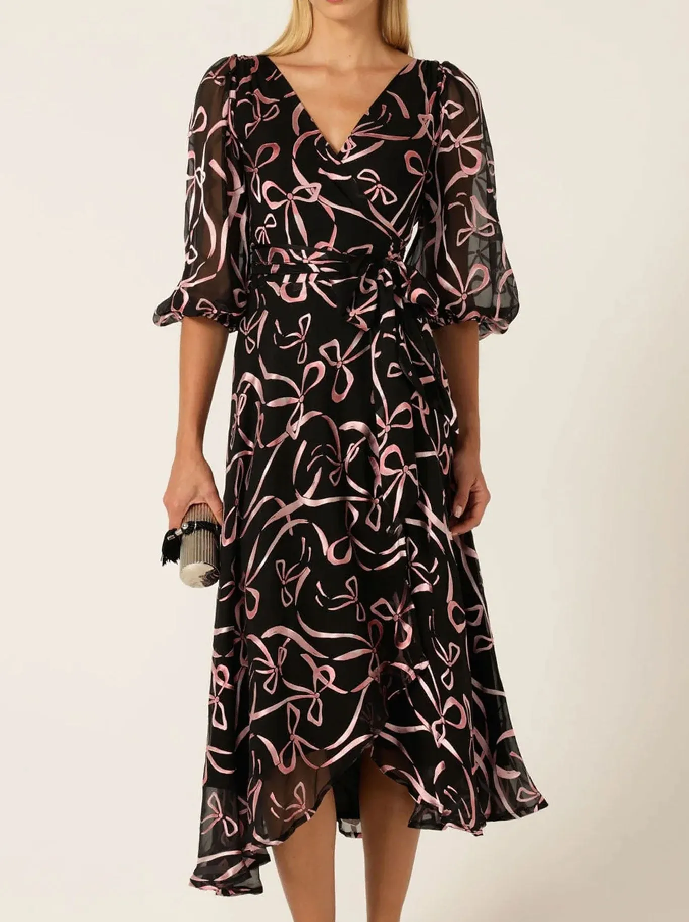 Bold Movement Silky-Lining SACHA DRAKE FLORENCE WRAP MIDI DRESS