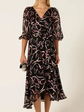 Sleek Flow Elegant Layer SACHA DRAKE FLORENCE WRAP MIDI DRESS