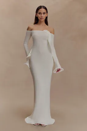 Sandrine Off Shoulder Knit Maxi Dress - White High-Neck