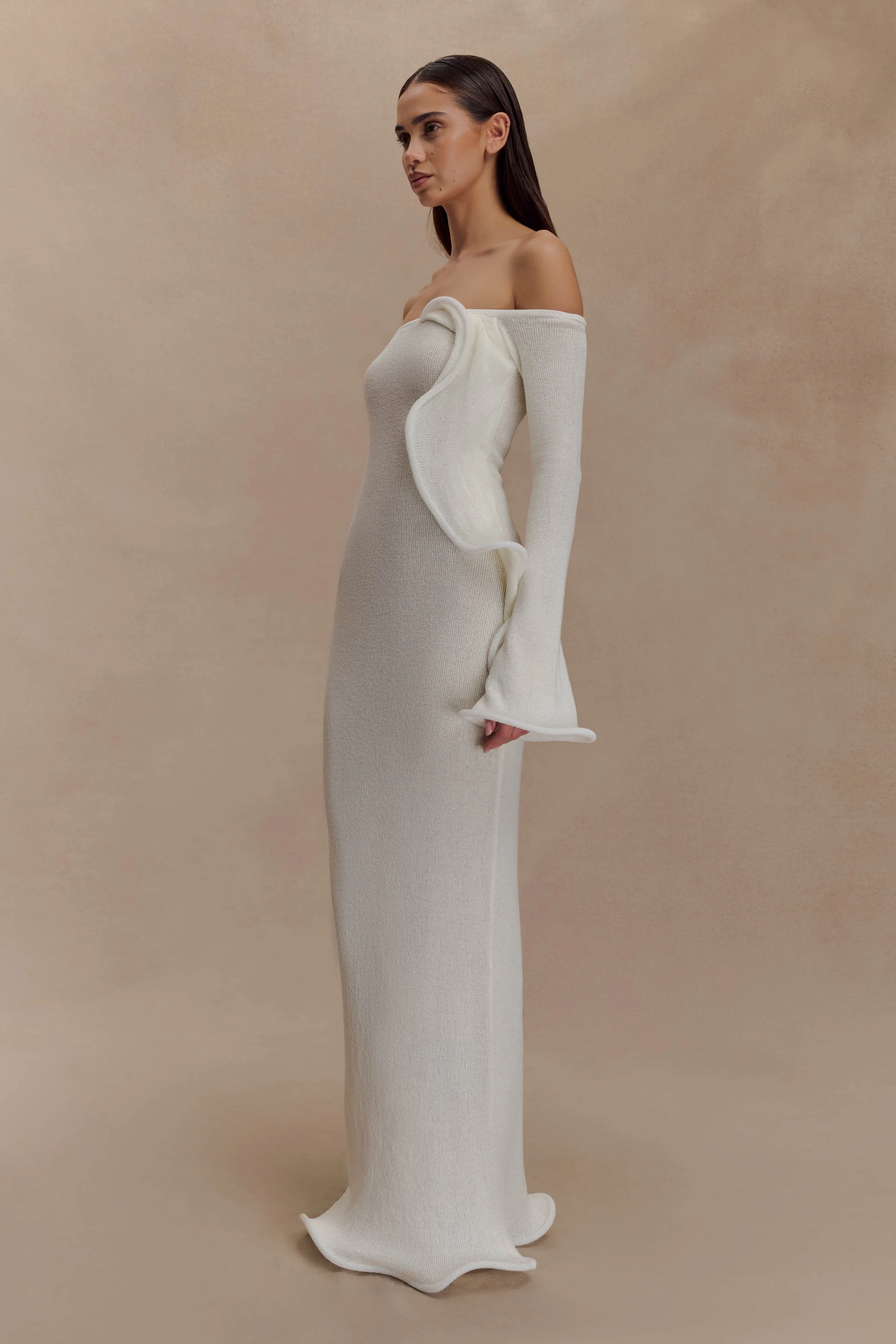 Sandrine Off Shoulder Knit Maxi Dress - White Simple Shape