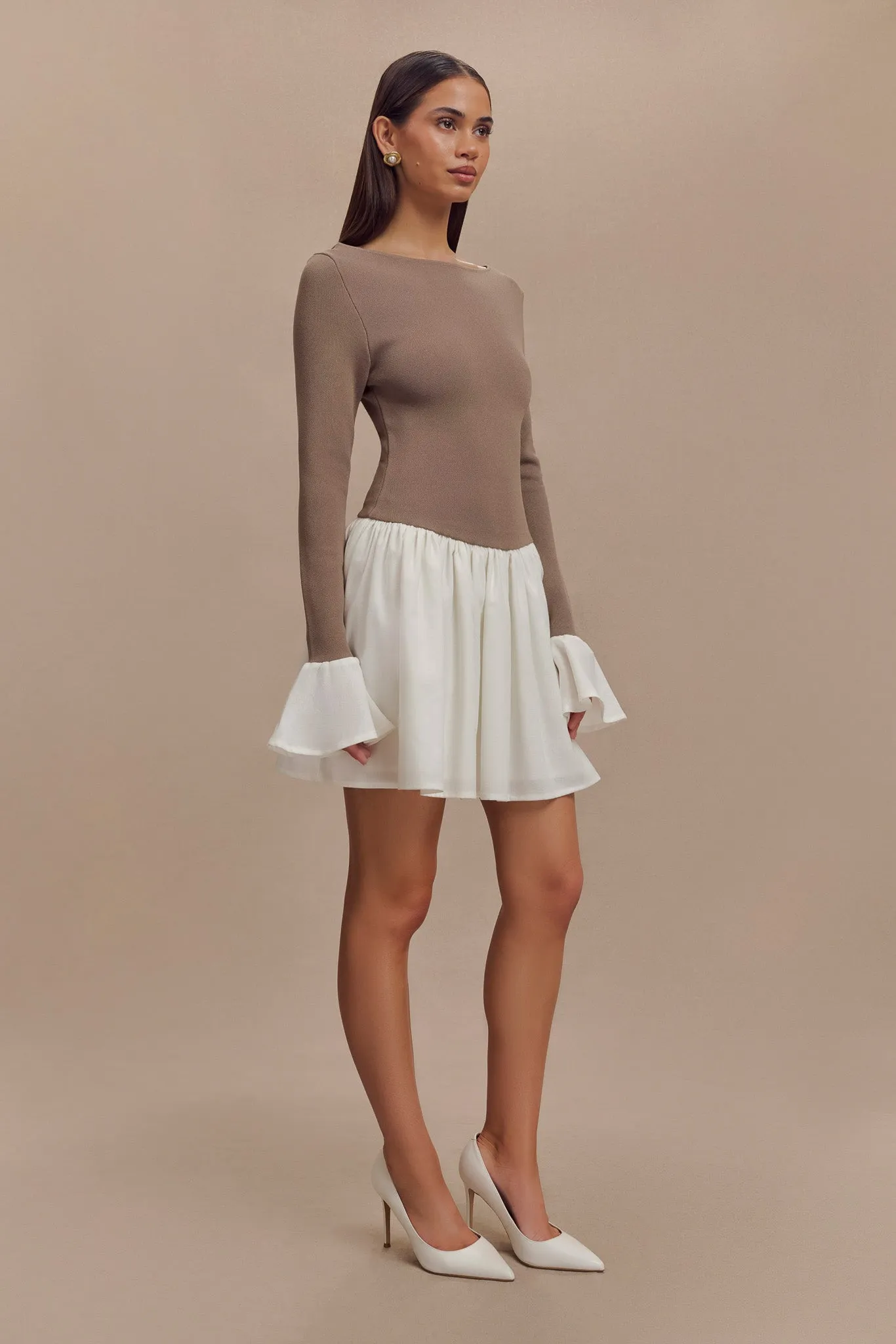 Cool Motion Timeless Shape Sansa Knit And Linen Mini Dress - Smoke & Ivory