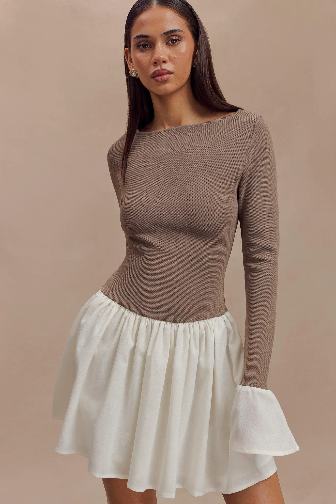 Sansa Knit And Linen Mini Dress - Smoke & Ivory Cozy Style Form Flow