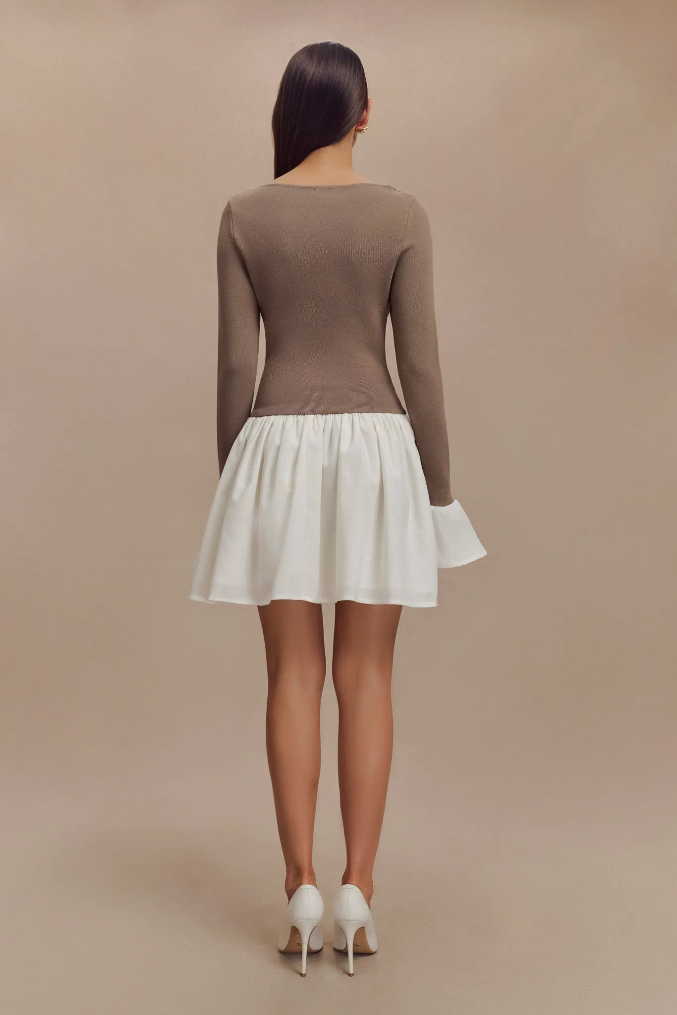 Anytime Wear Classic Vibe Sansa Knit And Linen Mini Dress - Smoke & Ivory