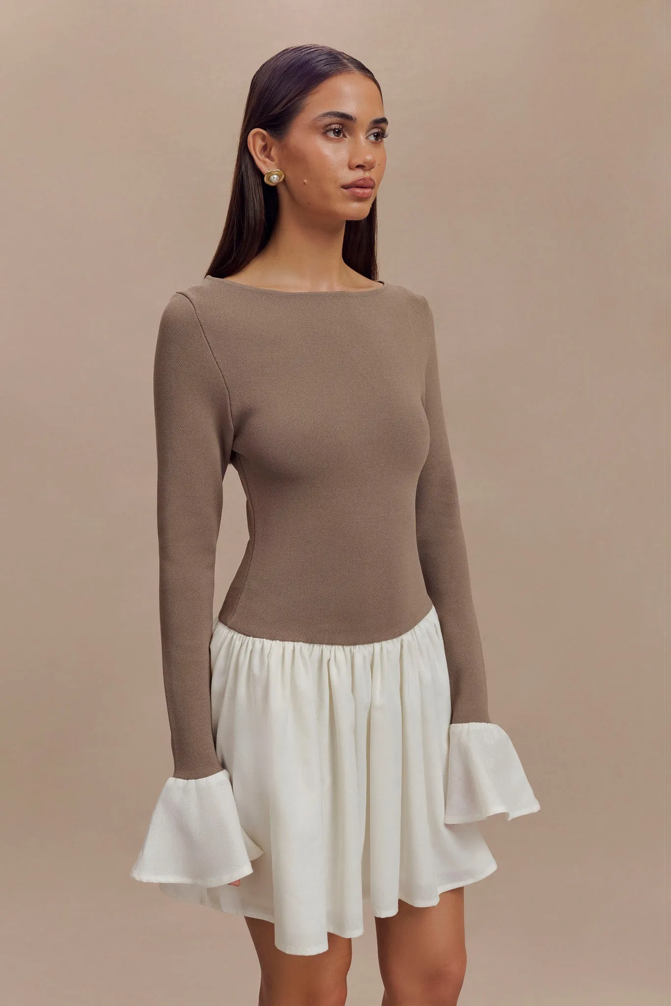 Sansa Knit And Linen Mini Dress - Smoke & Ivory Night Ready