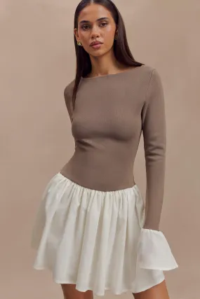 Sansa Knit And Linen Mini Dress - Smoke & Ivory Cozy Style Form Flow