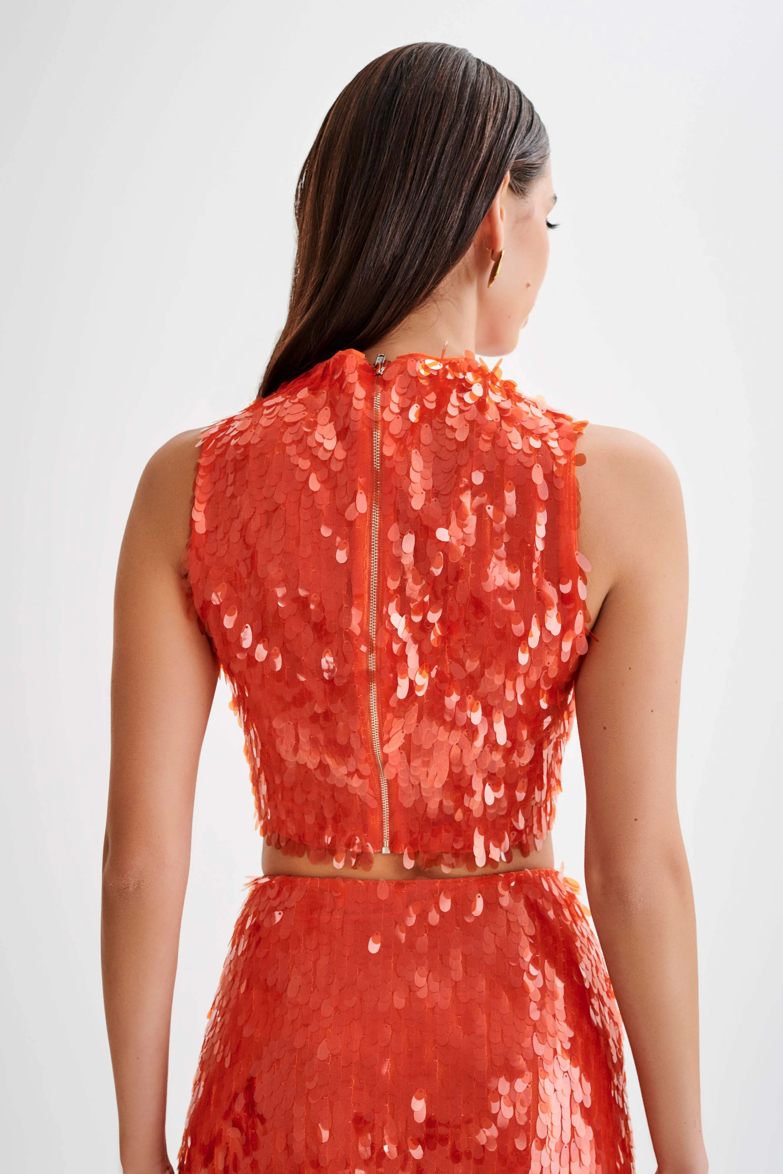 Savannah Sequin Crop Top - Firey Orange AntiStatic Treatment YarnBlend