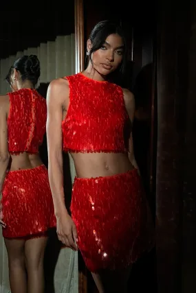 Savannah Sequin Crop Top - Firey Orange ChafeFreeEdging