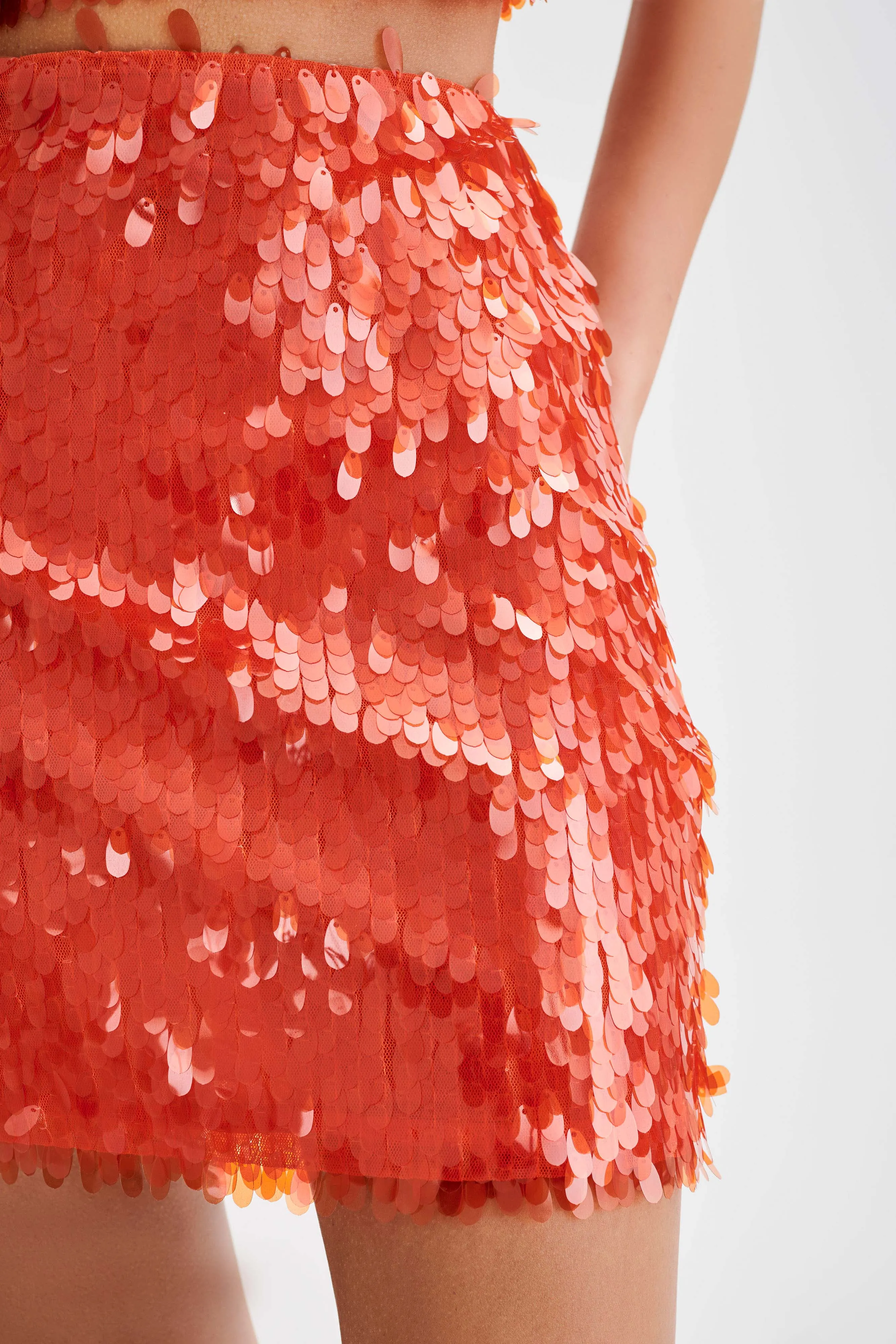 Anti Slip Waistband Savannah Sequin Mini Skirt - Firey Orange
