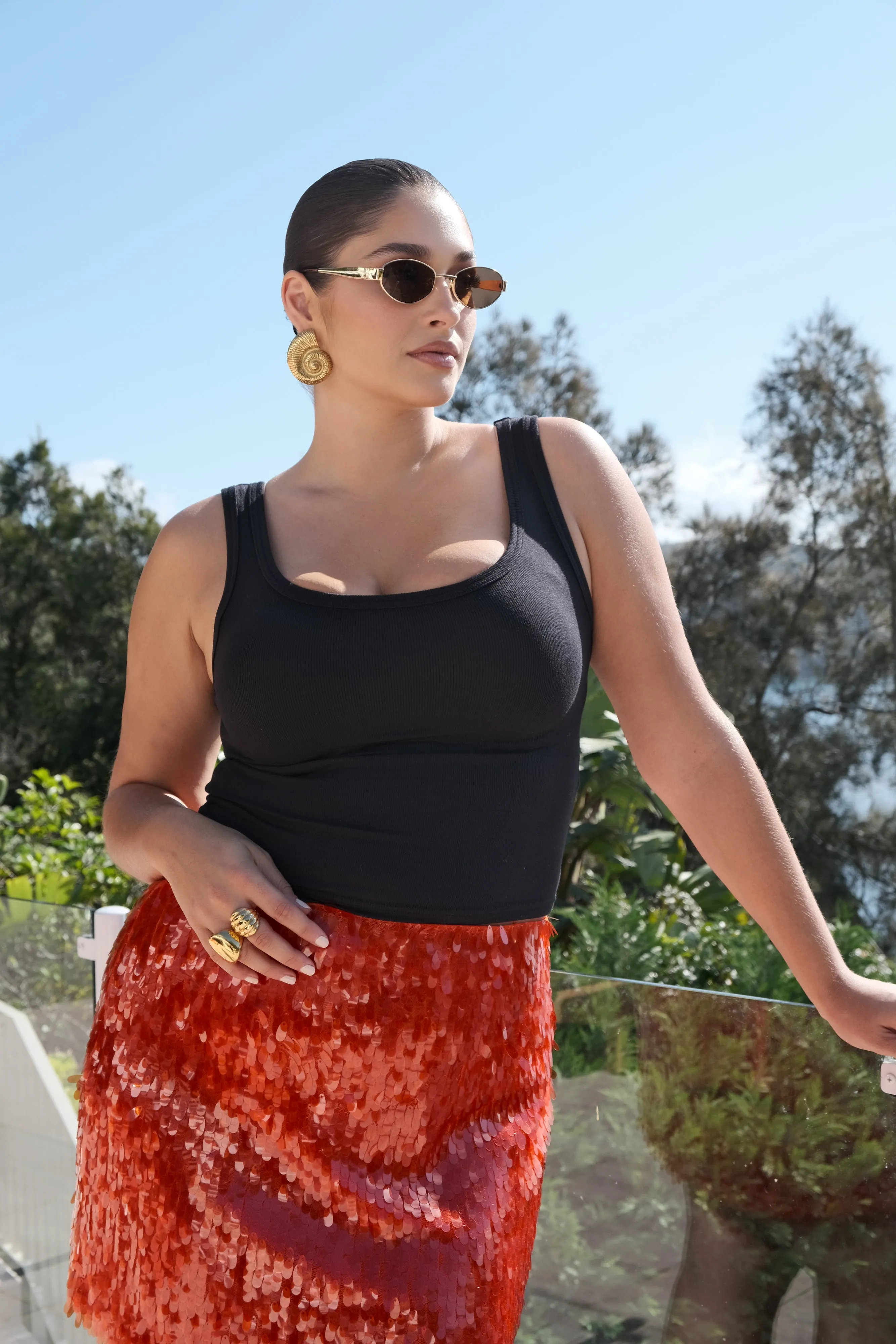 Savannah Sequin Mini Skirt - Firey Orange Clean Finish ThermalRegulation