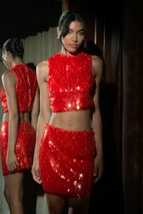 Chic Appeal Active Design Savannah Sequin Mini Skirt - Firey Orange