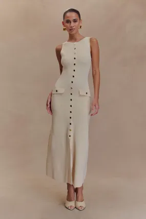 Minimal Harmony Match Quick Sawyer Sleeveless Buttoned Maxi Dress - Ivory