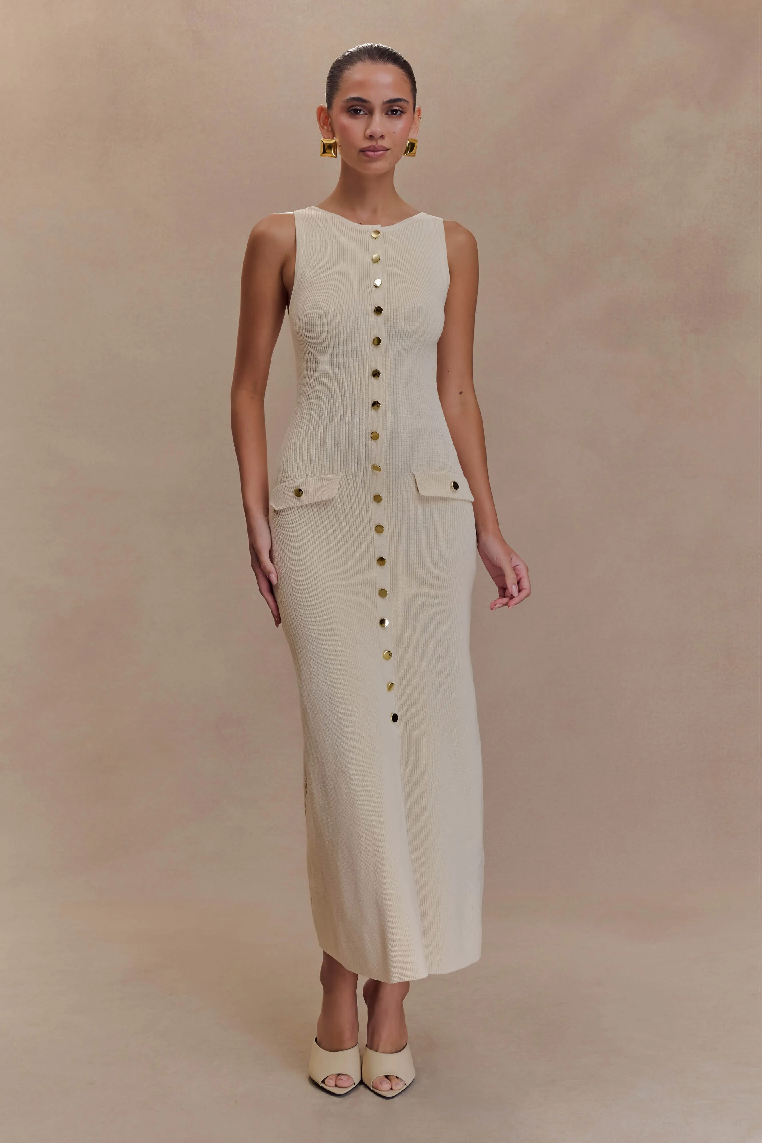DeepPocketStyle Sawyer Sleeveless Buttoned Maxi Dress - Ivory