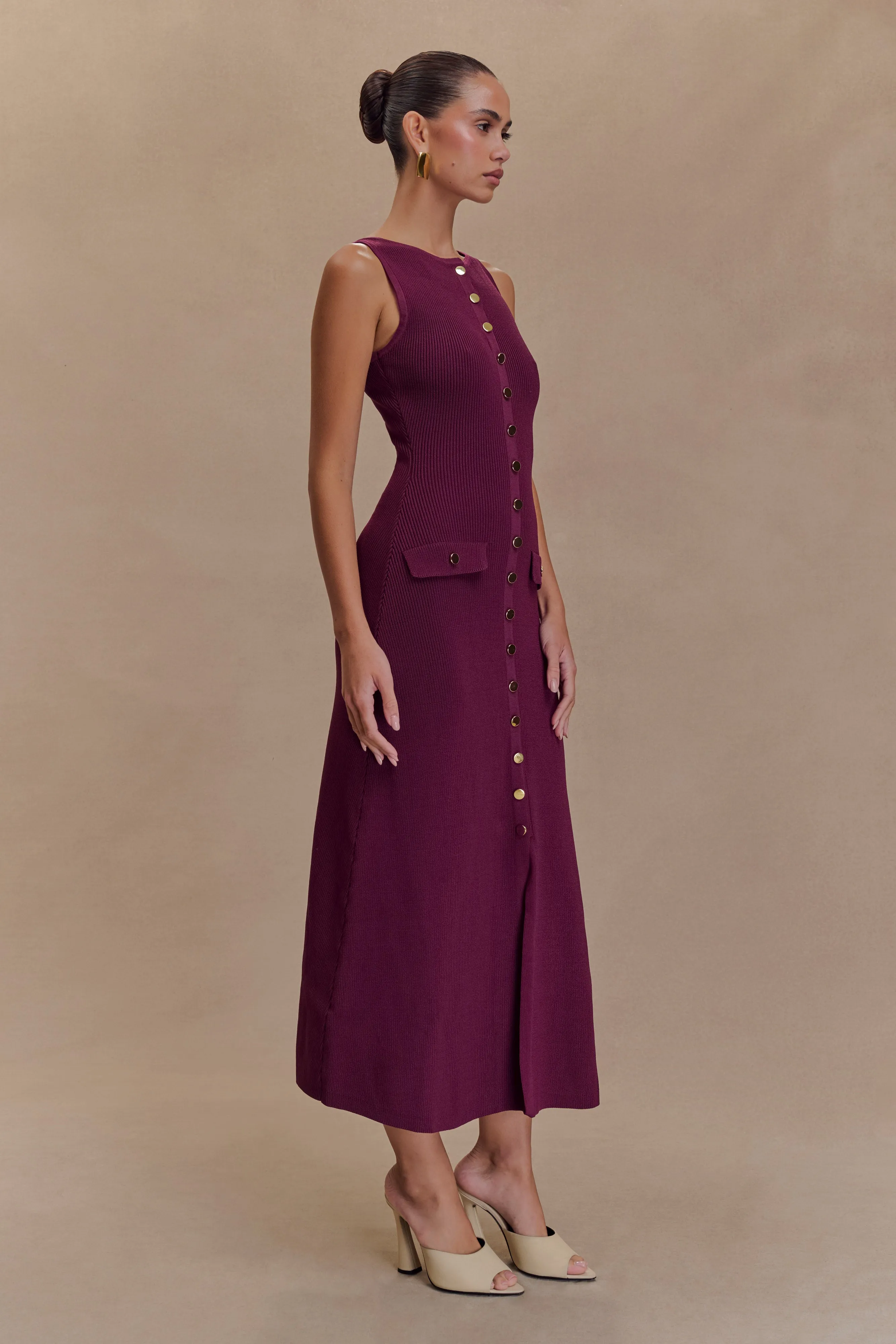 Fit Focused Sporty Look Sawyer Sleeveless Buttoned Maxi Dress - Plum
