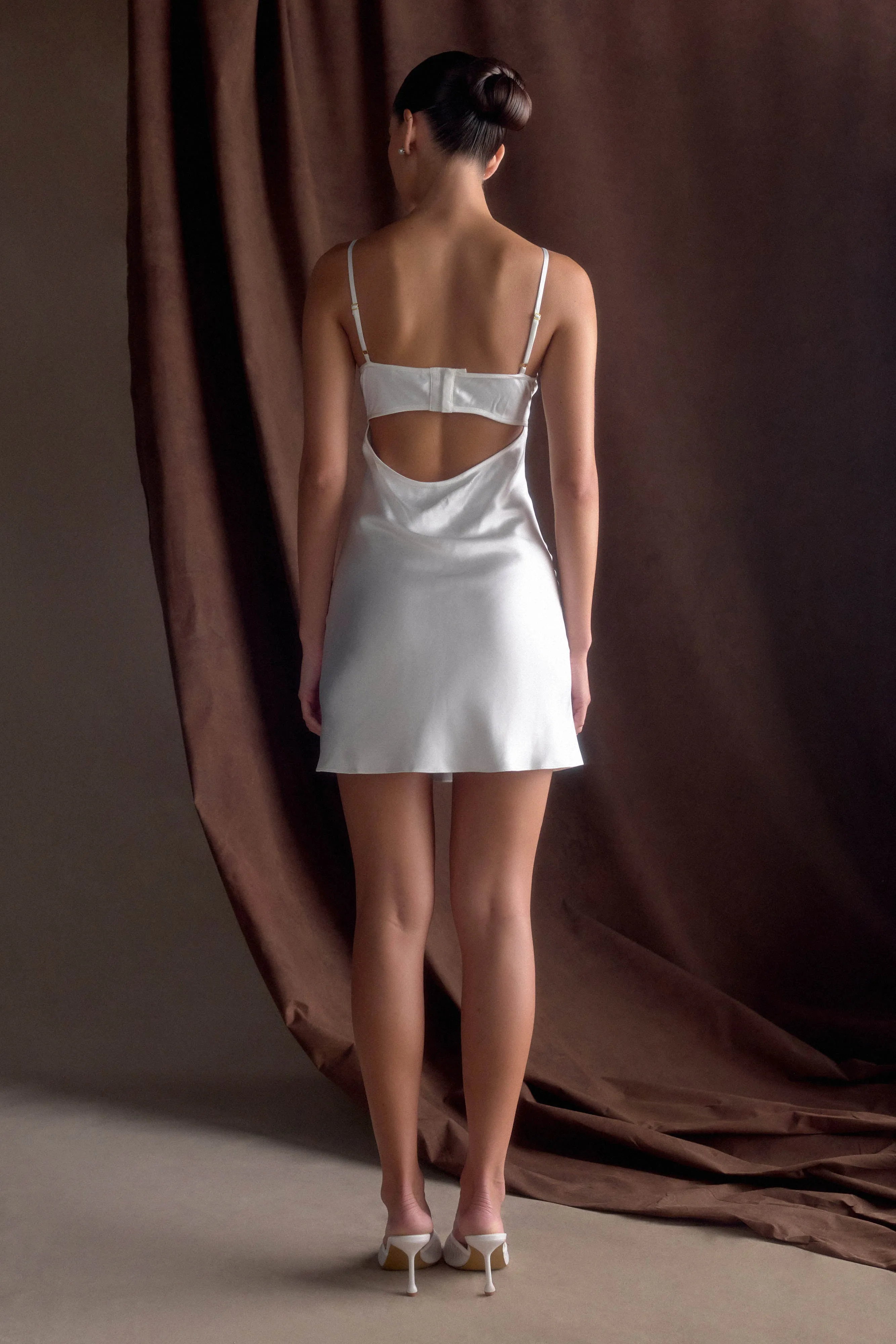 Classic Grace Scarlett Satin Slip Mini Dress - Ivory