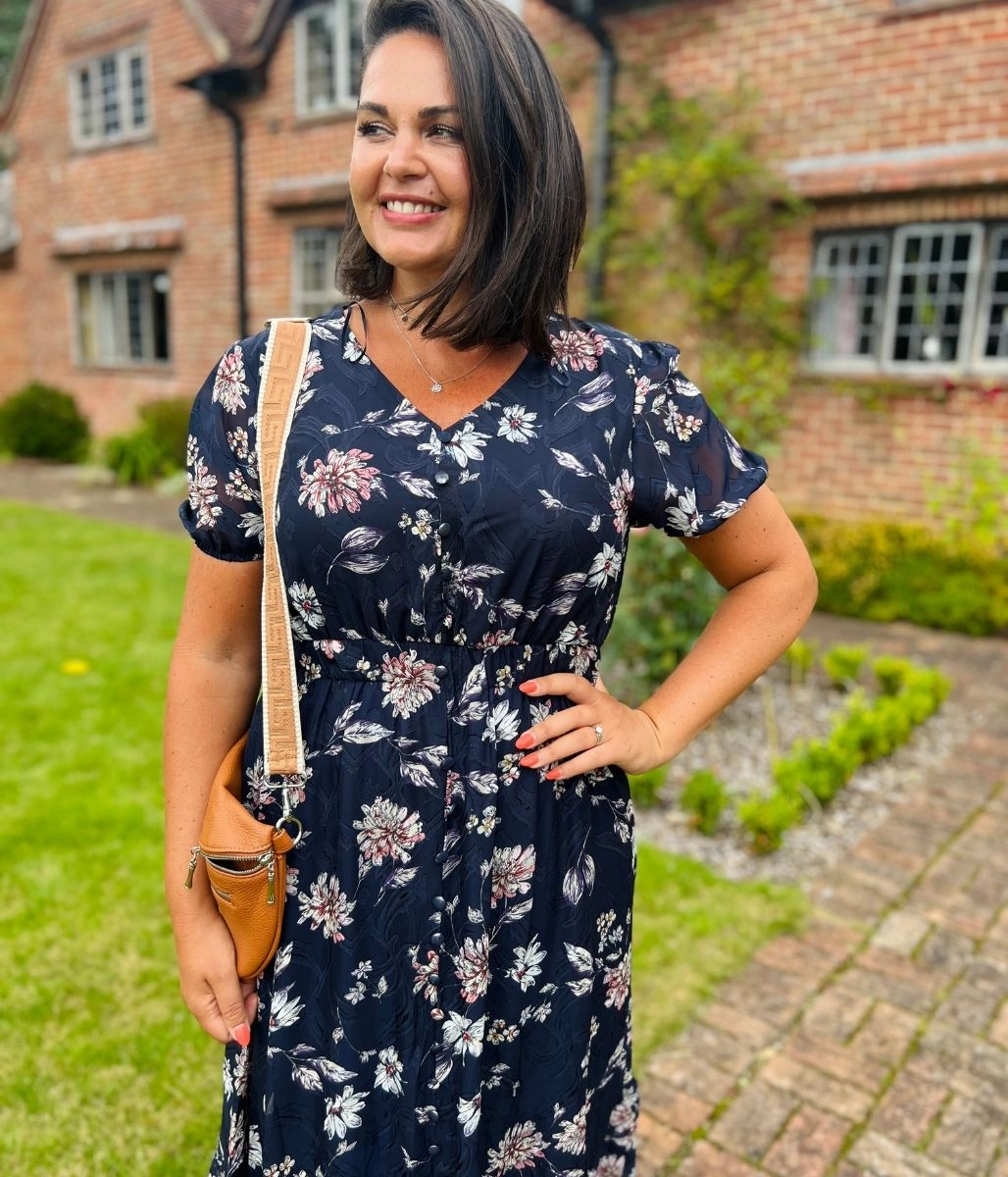 Loose Flow Spring Vibe Navy Floral Tiered Maxi Dress