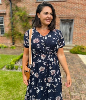Navy Floral Tiered Maxi Dress Airy Comfort Open-back