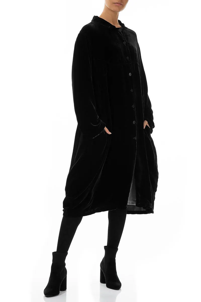 Balloon Black Silk Velvet Jacket Hypoallergenic Textile Convertible Collar Design